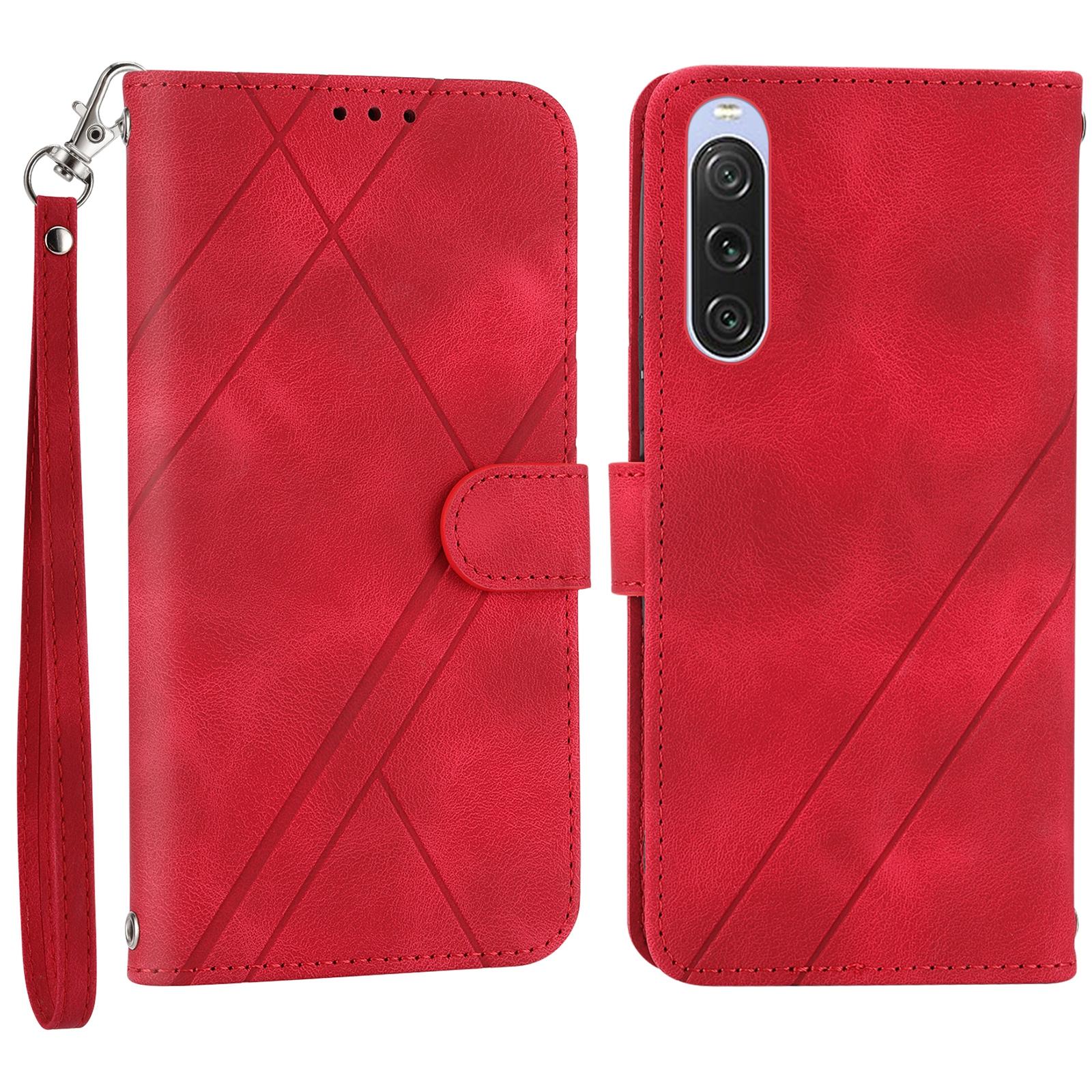 

For Sony Xperia 5 IV 5G Case Imprinted Line Leather Phone Cover with Handy Strap C