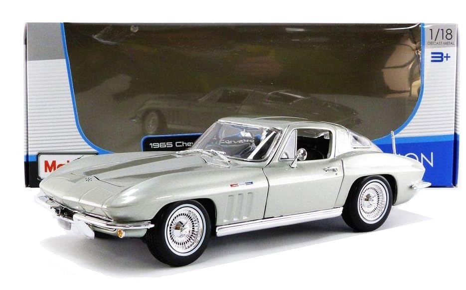 

Maisto 1965 Chevrolet Corvette Silver Scale Special Edition Model with Display Opening and Working Classic Vintage Car 1/18 Base, Doors, Suspension,