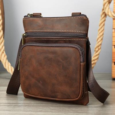 Crazy Horse Leather High-end Men's Bag Fashion Retro Trend Portable Commuting Phone Shoulder