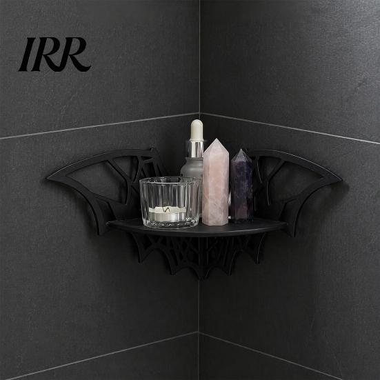 Small Floating Rack Halloween Bat Corner Shelf, Decorative Wooden Wall Mount Display Unique Storage Spiderweb Design Gothic for Home, Bedroom, Kitchen