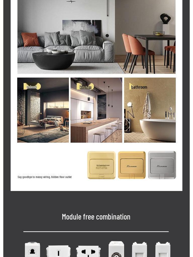 Waterproof Concealed Stainless Steel and Copper Pop-Up Floor Socket with 5 Power and 10 Network Ports