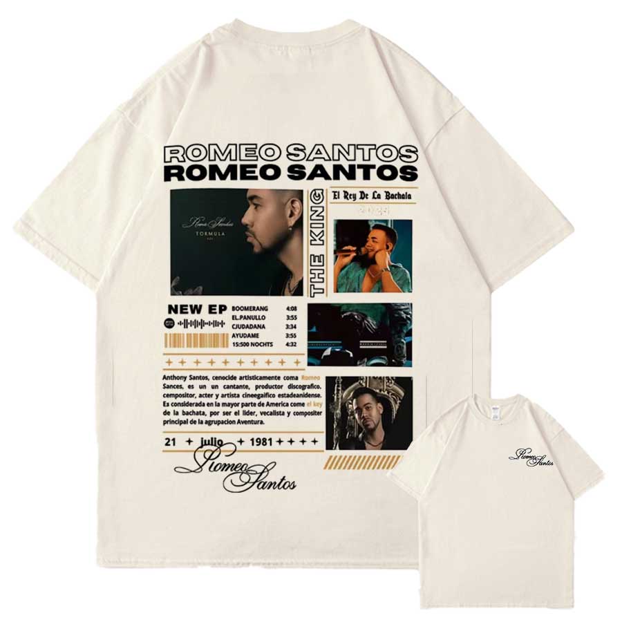 T-shirt Rapper Romeo Santos The King Tormula Tour 2025 per Unisex Donna Hiphop Streetwear Top Oversize 100% Cotone T-shirt RS1