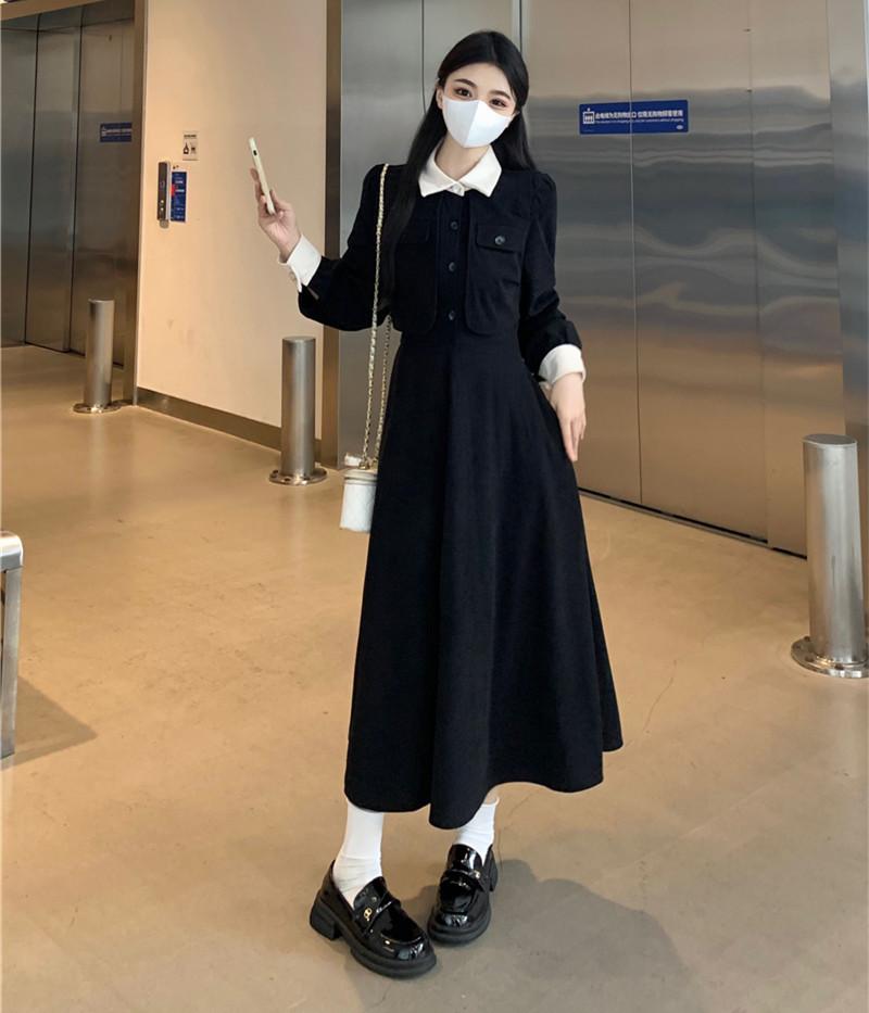 [Original Practice] Early Autumn Black Dress Children Xiaoxiang Hepburn Style Waist and Thin Dress with a Whole