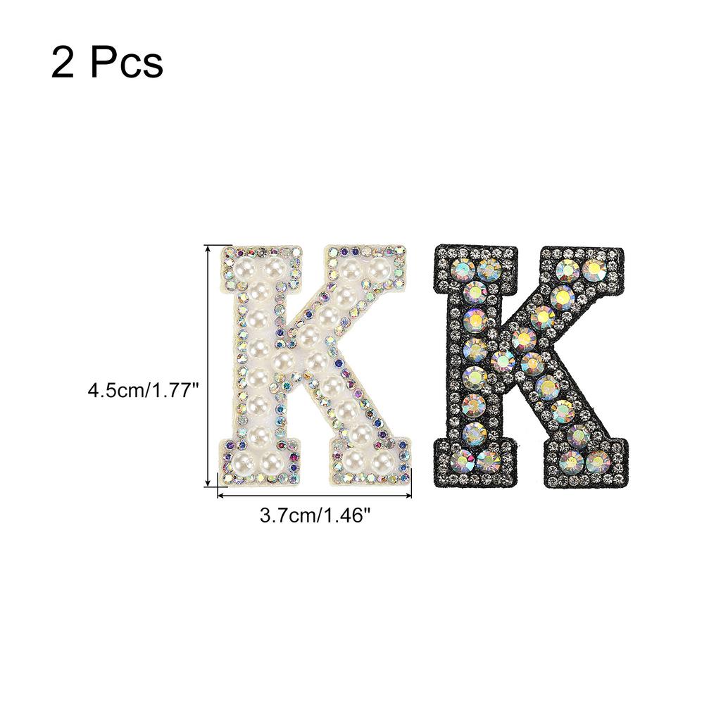 2pcs Iron On Patch Decorative Glitter Pearl Applique Rhinestone English Letter for Clothes Applique DIY Handmade Bag Hat Jeans