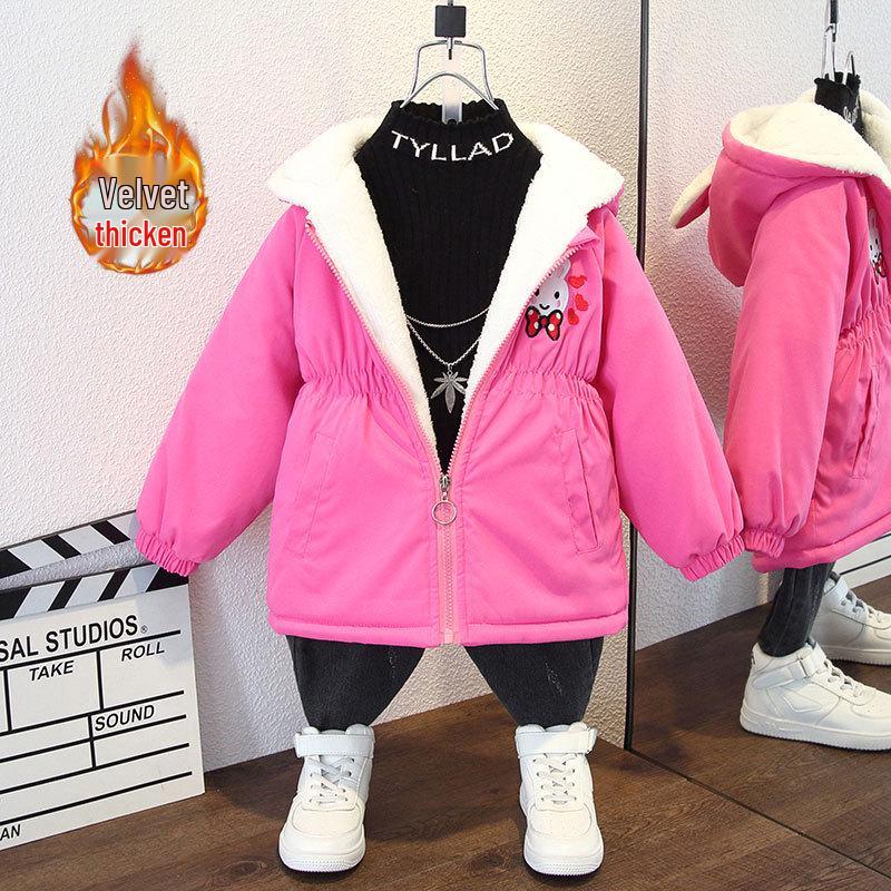 Girls' Autumn/Winter 2025 Fashionable Fleece-Lined Thick Baseball Jacket for Kids