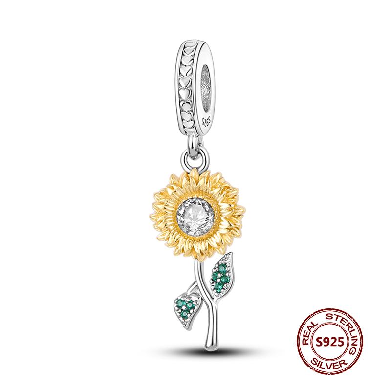 Copper Yellow Series Fashion Gold Sunflower Heart Charm Beads Fit Original Bracelet Party Diy Jewelry Gift