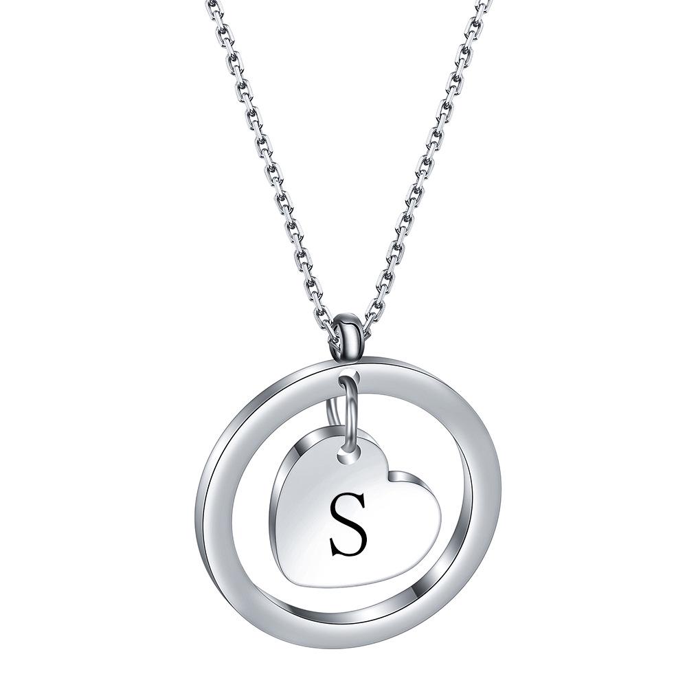 Round Heart Initial Necklace, 304 Stainless Steel, Custom Engraved, 26 Letters, Gift for Women