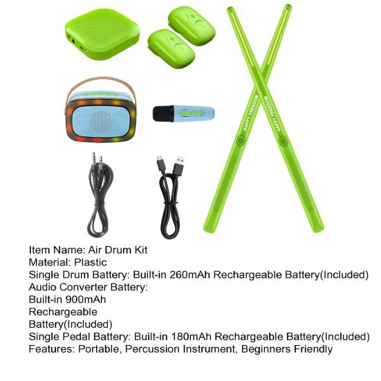 1 Set Air Drum Kit with Drumsticks Pedals Audio Converter Speaker 3D Motion Sensing Electric Drum Beginners Virtual Drum Percussion Instrument