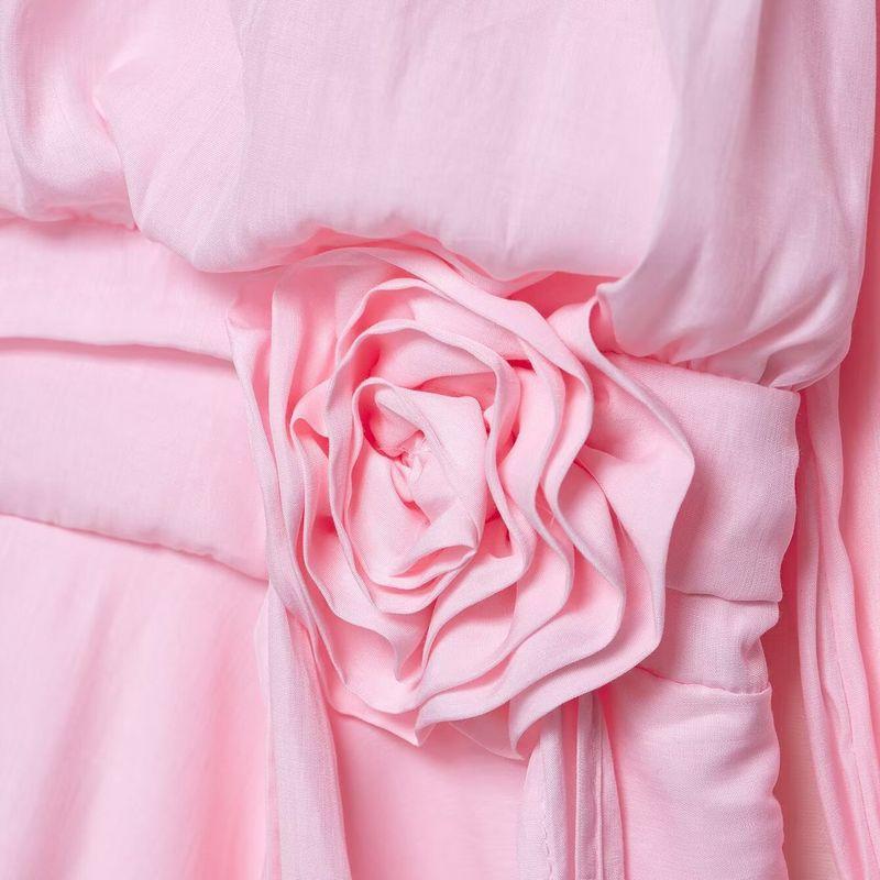 Kaslead New Women Clothes Western Style Fashion Simple Three-dimensional Flower Ribbon Long Sleeve Dress