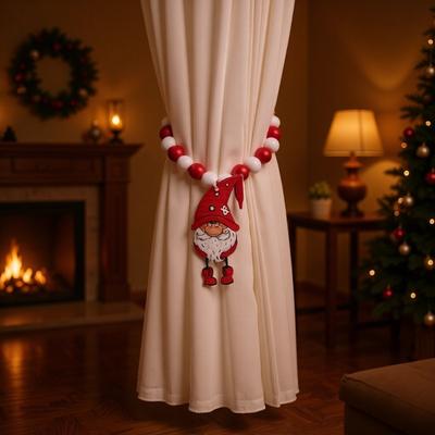 Christmas Curtain Straps, Wooden Bead Curtain Storage Straps, Creative Hemp Rope Santa Claus