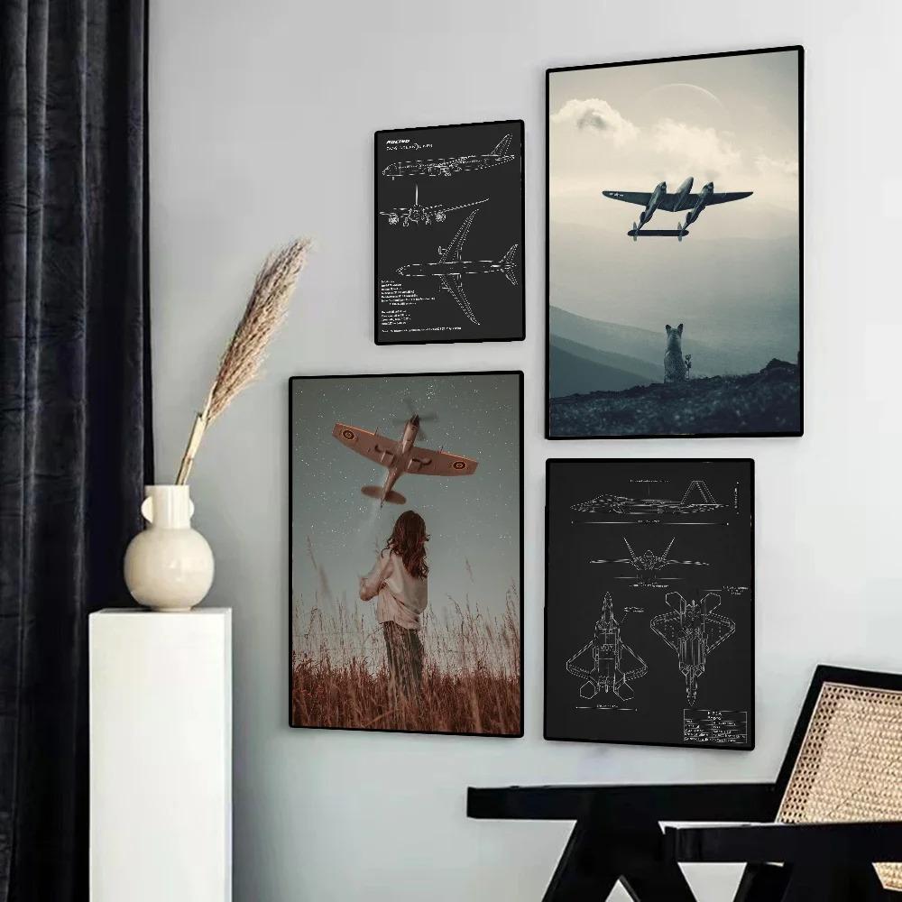 1 Airplane Design Flat Poster Canvas Painting Art Decoration Caf É Bar Room Wall Decoration