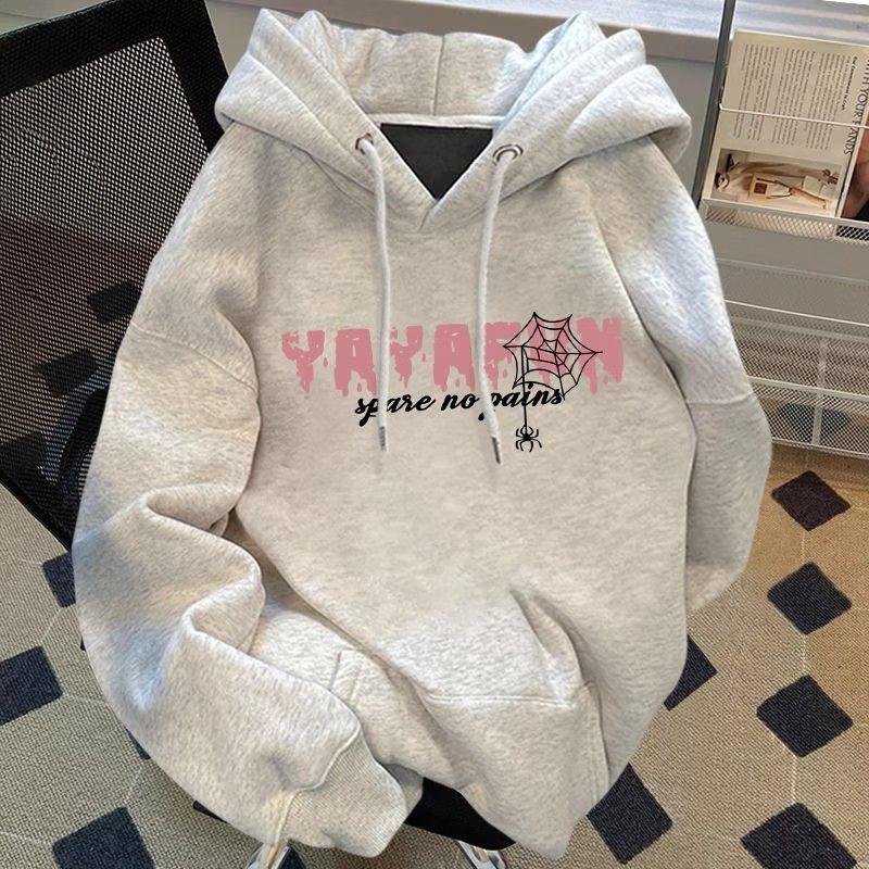Trendy American High Street Spider Print Hooded Sweatshirt for Men & Women - Autumn/Winter Loose Fit.