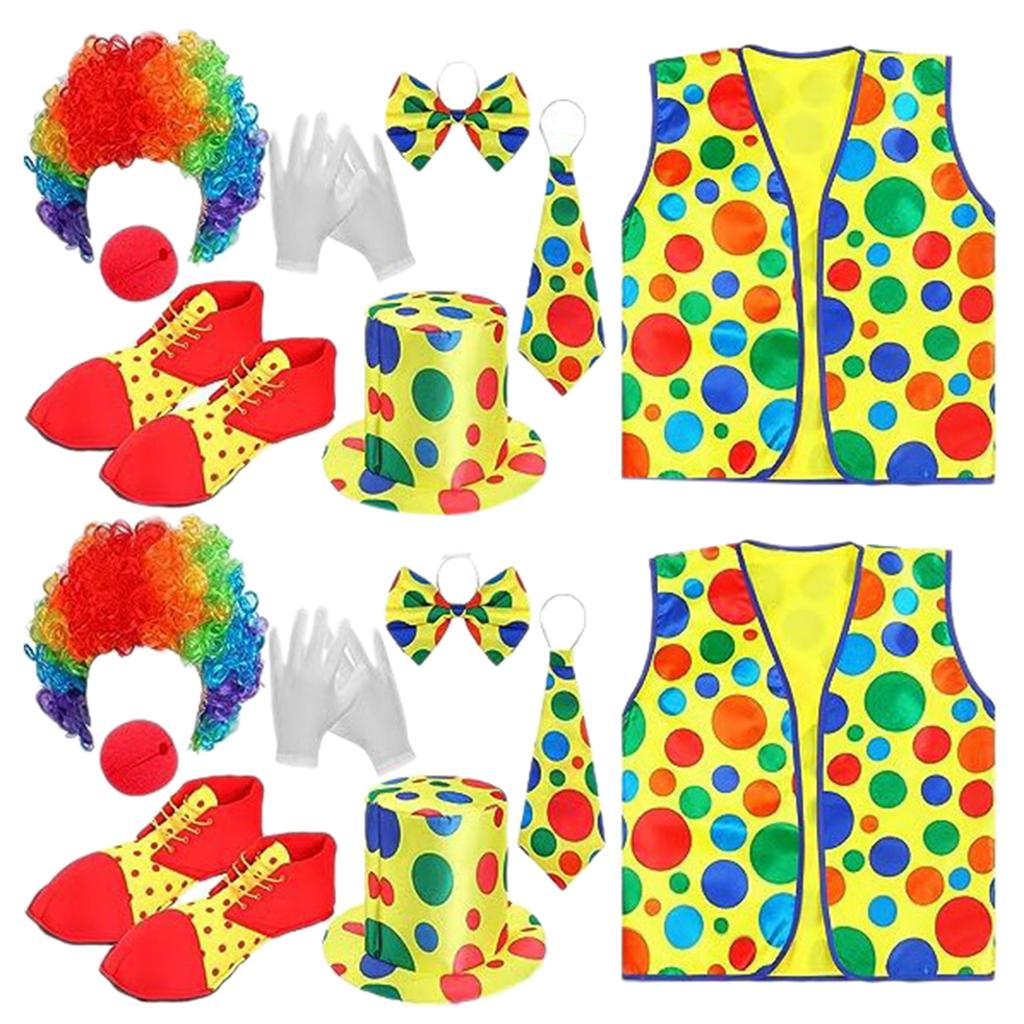 Clown Costume Set Red Clown Noses Shoes Vests Hats Wigs Bow Ties