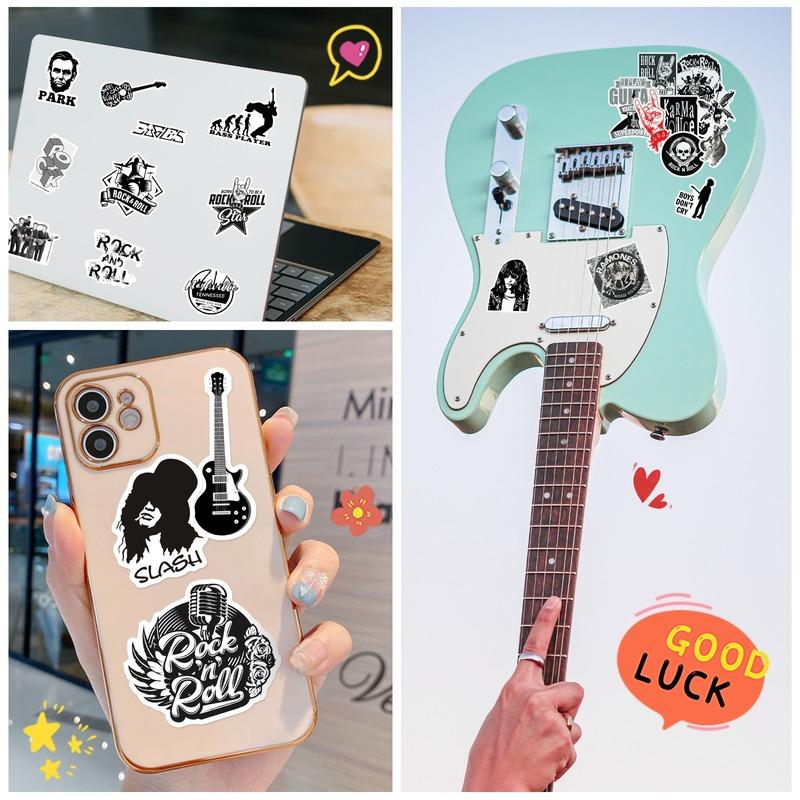 10/25/50pcs Metal Rock Music Singer Stickers Graffiti for Guitar DIY Travel Luggage Motorcycle Skateboard Bicycle Car Waterproof