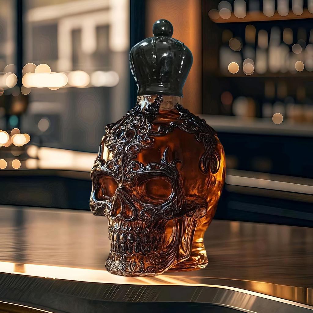 Whiskey Bottle Skull Decor Alcohol Dispenser Skeleton Whiskey Wine Bottle Sculpture for Bourbon Vodka Brandy Party Birthday