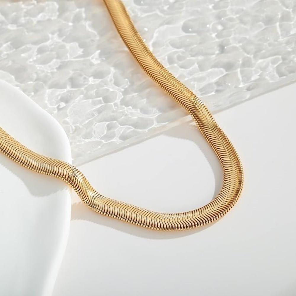 Collana Choker a Spina di Pesce Placcata Oro 5MM Acciaio Inossidabile 316L Collana a Catena Snake per Donne Uomini Gioielli Regalo Ingrosso