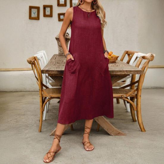 Women's Sleeveless Long Dress Casual Crew Neck Maxi Dress Summer Beach Vacation Shift Sundress