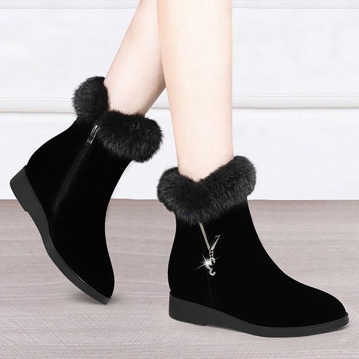 Plush Womens Boots Comfortable Hick-soled Fur Shoes Fashion Ladies Shoes Zipper Women Vulcanized Shoes Anti-slip Chaussure Femme