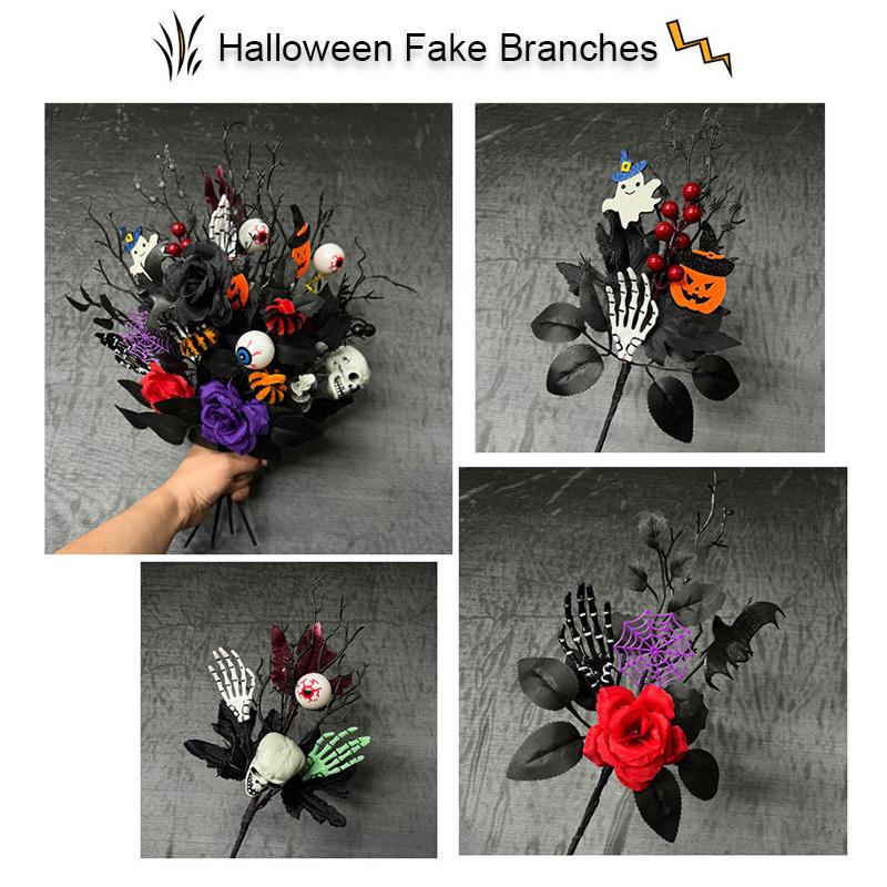 1PC Maple Leaf Arrangement Bookcase Decor With Pumpkin and Maple Leaves Home Artificial Black Tree Desktop Vase Filler Party