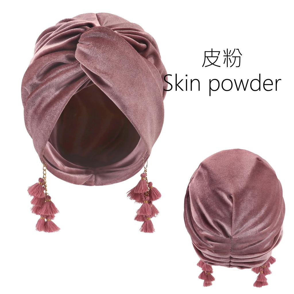 New Muslim Women Velvet tassel Turban Hat Soft Stretch Bohemian cross pullover Bandana Headband Beanie Cap Islamic Head Wrap