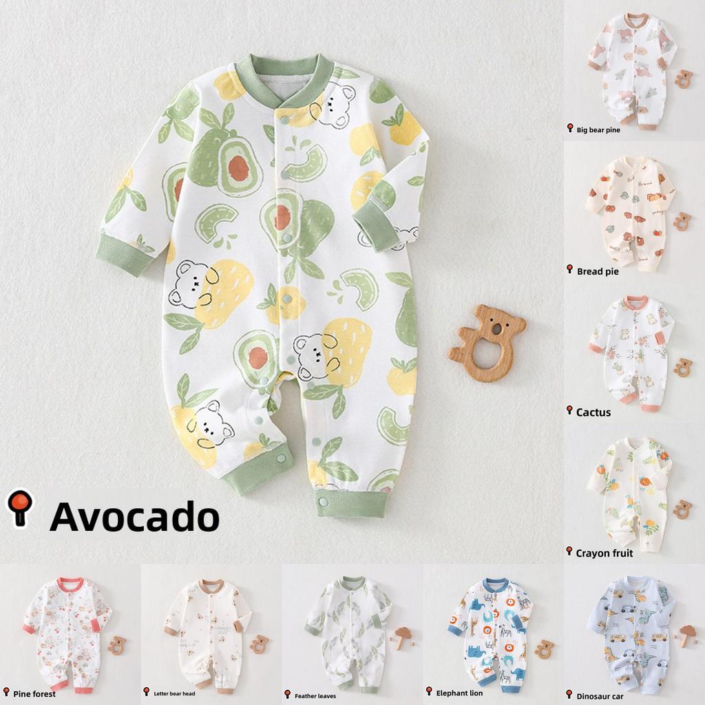 Baby Cotton Long Sleeve Romper With Snap Closure For Newborn Infants