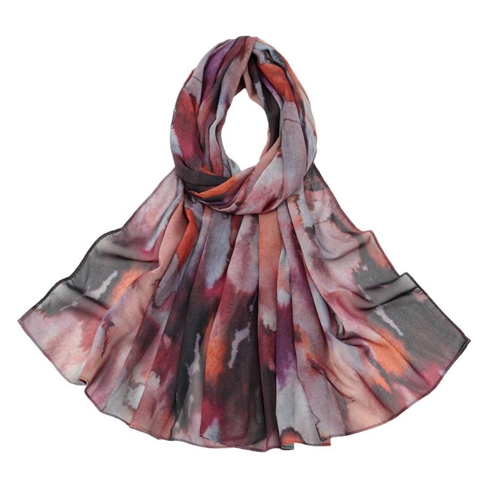 Ethnic Watercolor Painting Scarf Breathable Tie-dyed Scarf Colorful Satin Scarf  Head Wear