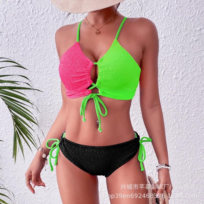 Split Swimsuit Women's Contrasting Color Sexy Cross-band Hollow Bikini