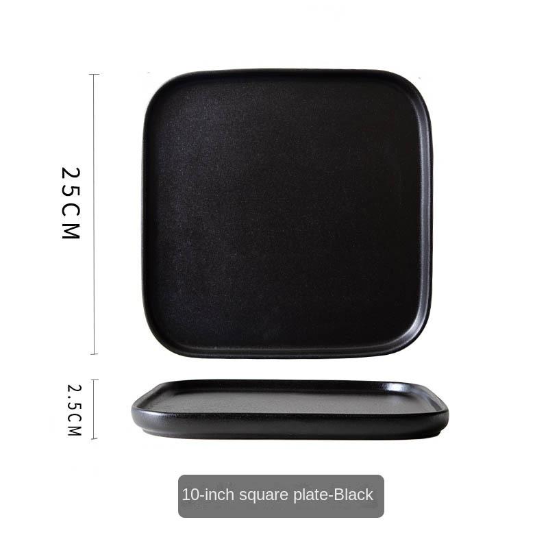 Japanese Black Frosted Steak Plate Creative Square Plate Restaurant Western Pasta Plate Commercial Ceramic Dish