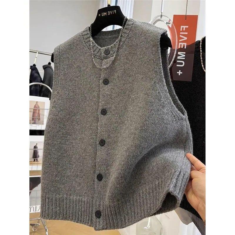 Pulovere Femei Veste Casual Largi Bază Uni Butoni Tricotaje Fără Mâneci Femei Jos Pulover Vintage Simplu Simplu Maiouri