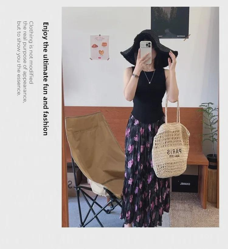 2024 French Retro Floral Pleated High-Waist Maxi Chiffon Skirt