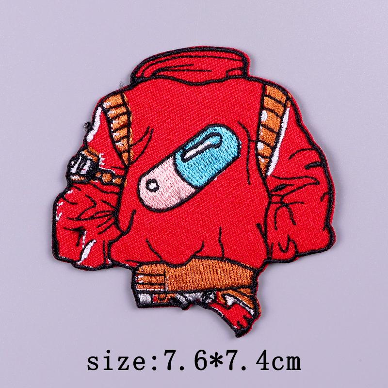 Red Heart Patch Iron On Patches On Clothes Fire Punk Skull Embroidered Patches For Clothing Hook Loop Patch For Clothes Stickers