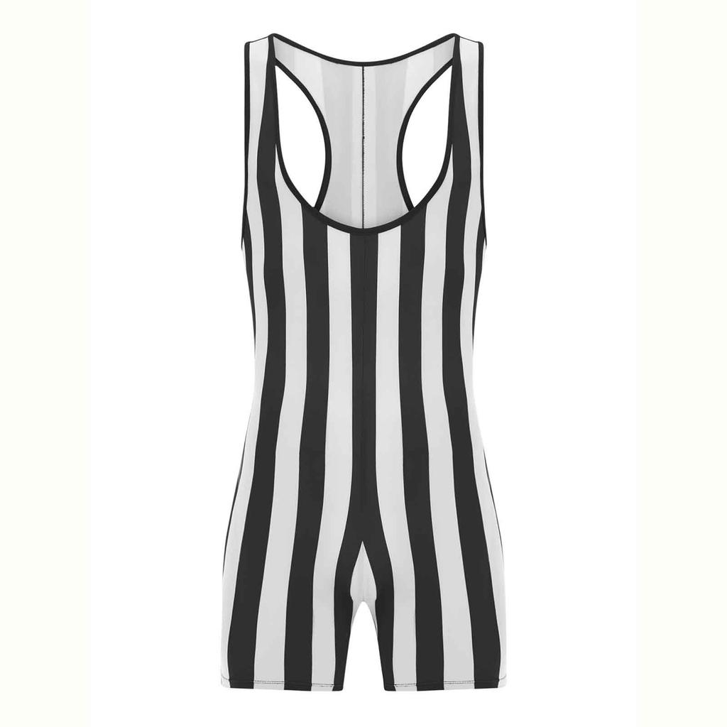 Mens Striped Wrestling Singlet Sleeveless Slim Fit Bodybuilding Gym Sports Bodysuit Romper