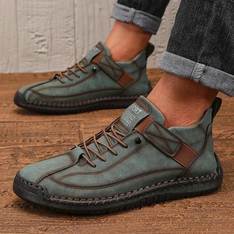 Men's Low Cut Casual Sports Shoes Korean Retro Spring Summer Lace Up Anti Slip Flat Shoes Trendy Fashionable Flat Bottom Boots