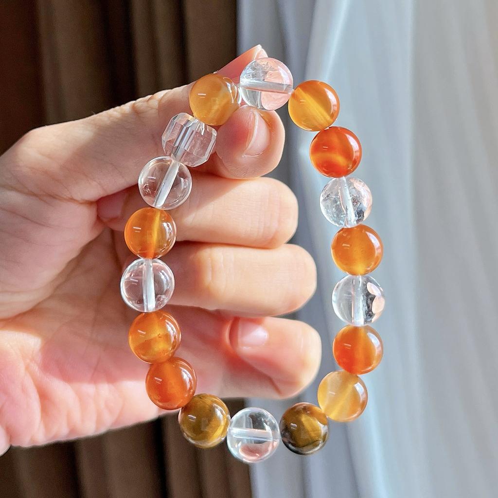 10Mm New Year'S Day White Crystal Citrine Tiger'S Eye Design Bracelet Bracelet