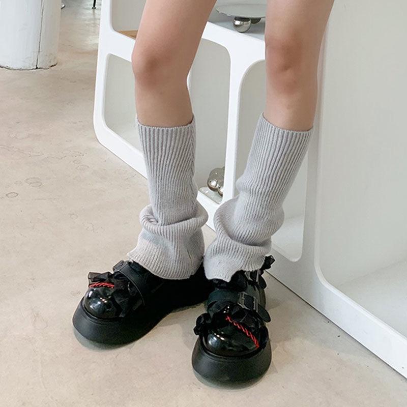 Harajuku Styl Dámské Jednobarevné Teplé Froté Ponožky, Návleky na Boty a Zvonové Legíny