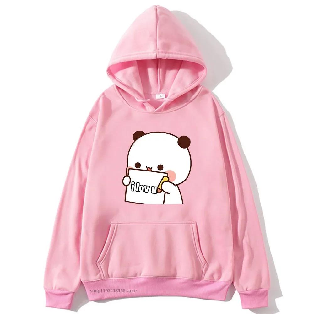BuBu Panda’s Love Message To DuDu Bear Hoodie Kawaii Cartoon Graphic Sweatshirt Couple Clothes Men Women's Pullover