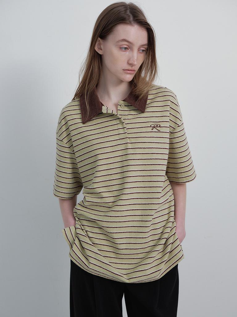 Leibeu Terry Stripe Collared T-Shirts Vw6Se344_2Color