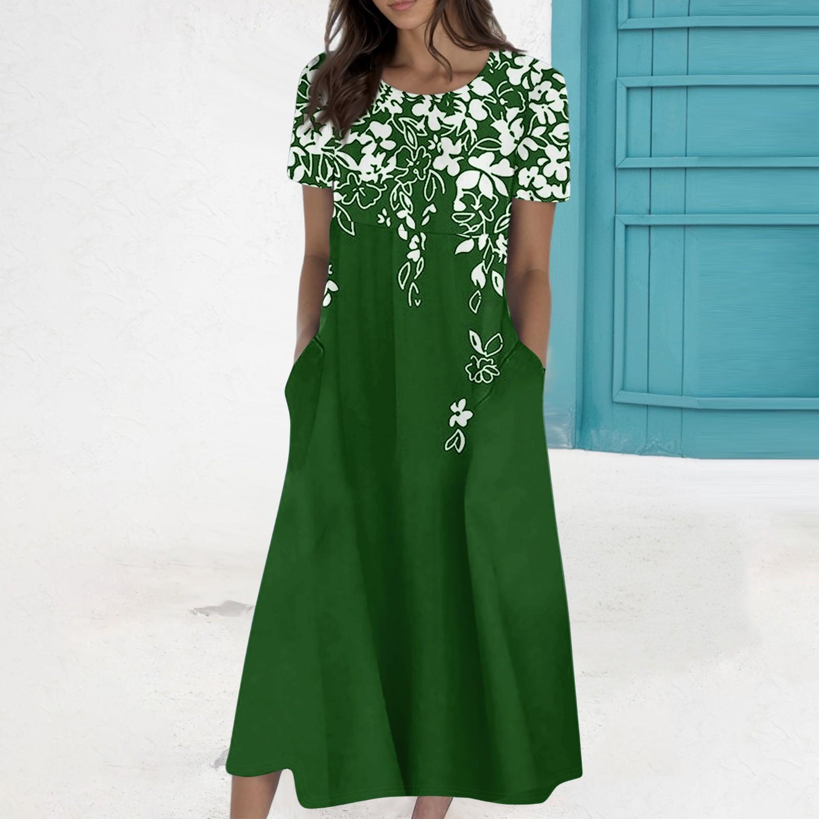 

Женское летнее повседневное модное платье с коротким рукавом и карманом с круглым вырезом XXL циан