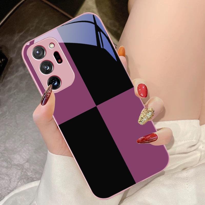 Black And White Grid For Samsung Galaxy Note 8 9 10 PRO 20 Ultra A01 02 03 Core 04E 4G 12 13 5G Tempering Glass Phone Case