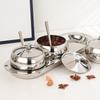 Durable 304 Stainless Steel Condiment Container Set With Lid And Spoons Spices Storage Solution For Home Use