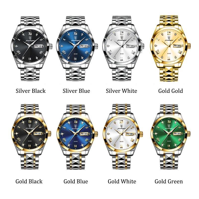 POEDAGAR Top-Marke Luxus Mode Grüne Zifferblatt Uhr Herren Wasserdicht Leuchtend Wochentag Datum Uhr Sportuhren Quarz Armbanduhr