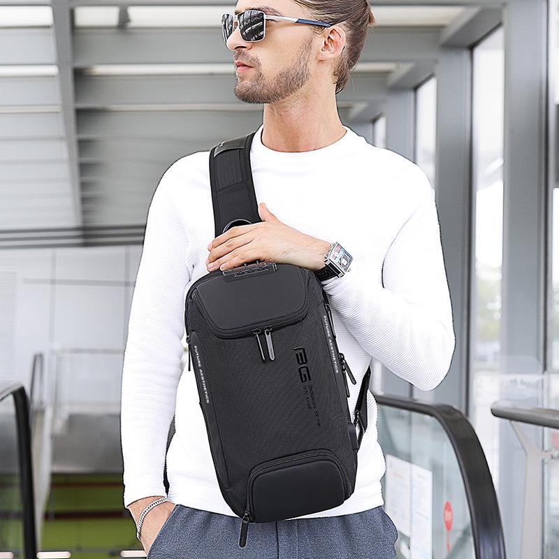 BANGE Men's Anti-theft Tech USB Crossbody Chest Bag
