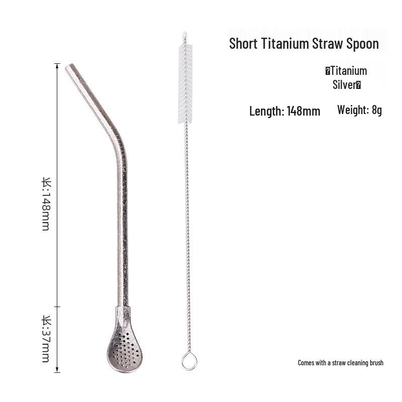 Crystal Clear Titanium Straw with Spoon - Reusable for Drinks