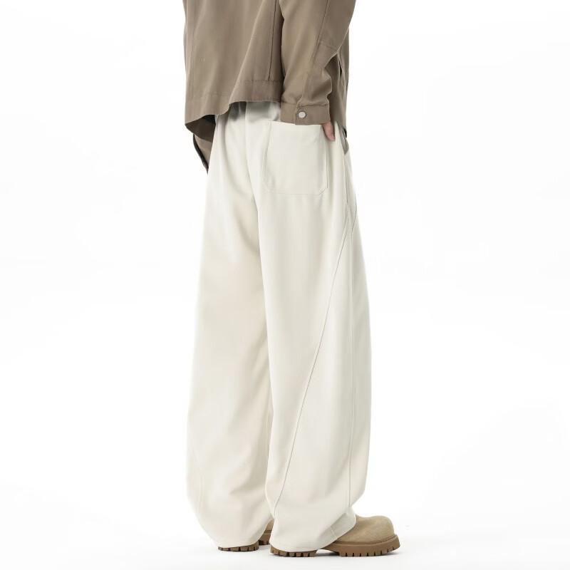 Dingfengbaoluo American Style Simple Curved Blade Pants Men Spring Loose Patchwork Solid Color Straight Casual Trousers