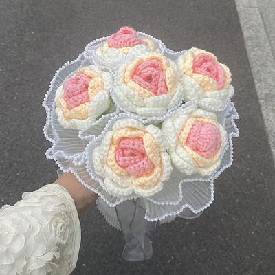 Tricot DIY Décoration de Mariage Tissé Main Tricot Main Fleur Tricotée Rose Fleurs Artificielles Fleur Artificielle