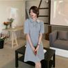 Short Sleeved Polo Collar Dress for Women Korean Version Hong Kong Style High Waist Slimming Mid Length Casual Dresses