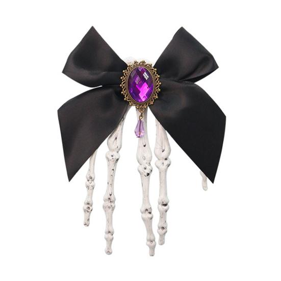Halloween Skeleton Hand Hair Clips with Bowknot Faux Crystal Hand Bone Hairpin Gothic Skull Claw Hair Accessories for Girls Party Cosplay