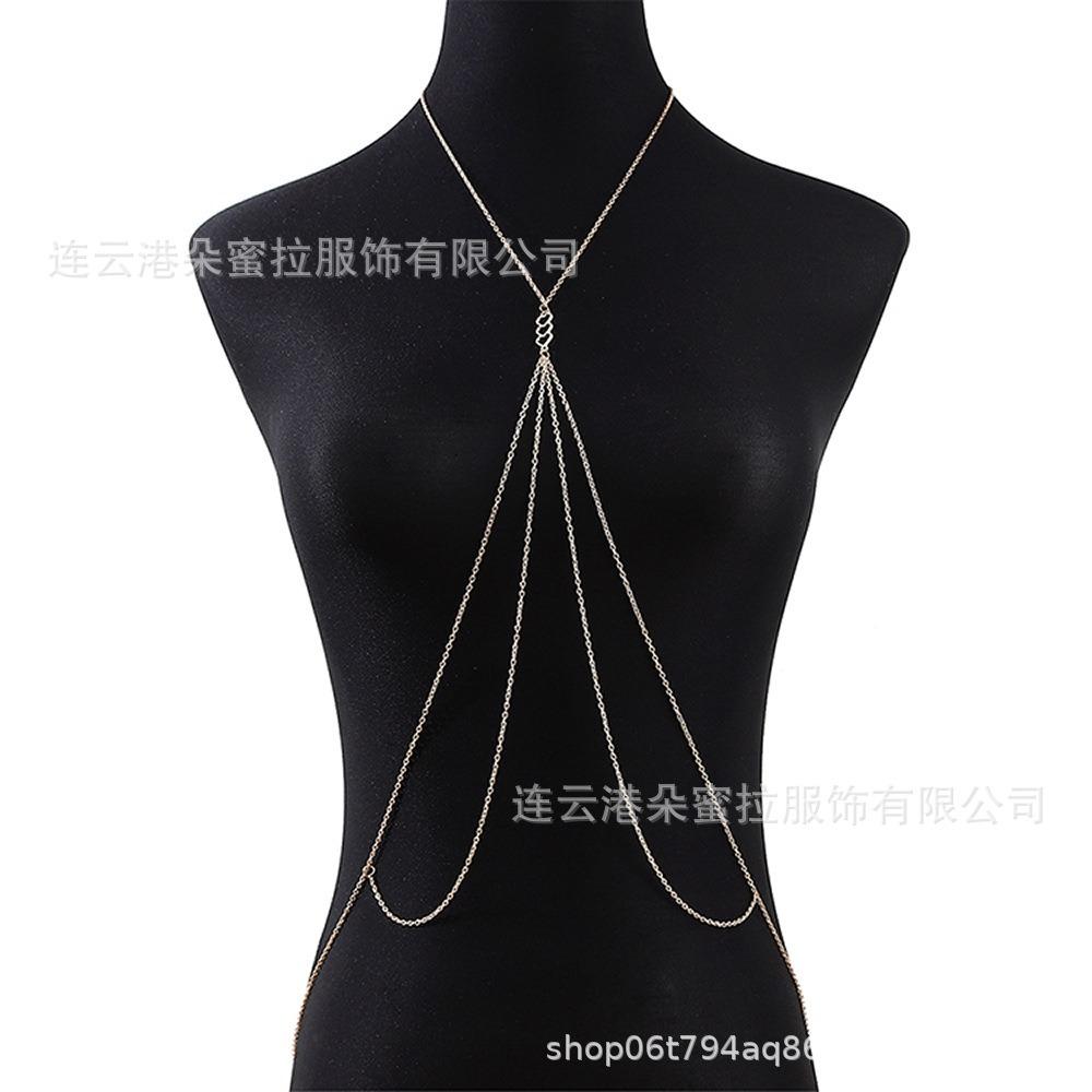 Cross-border Jewelry Body Chain European and American Sexy Exaggerated Beach Casual Flash Diamond Pendant Fringed Alloy Chest Chain