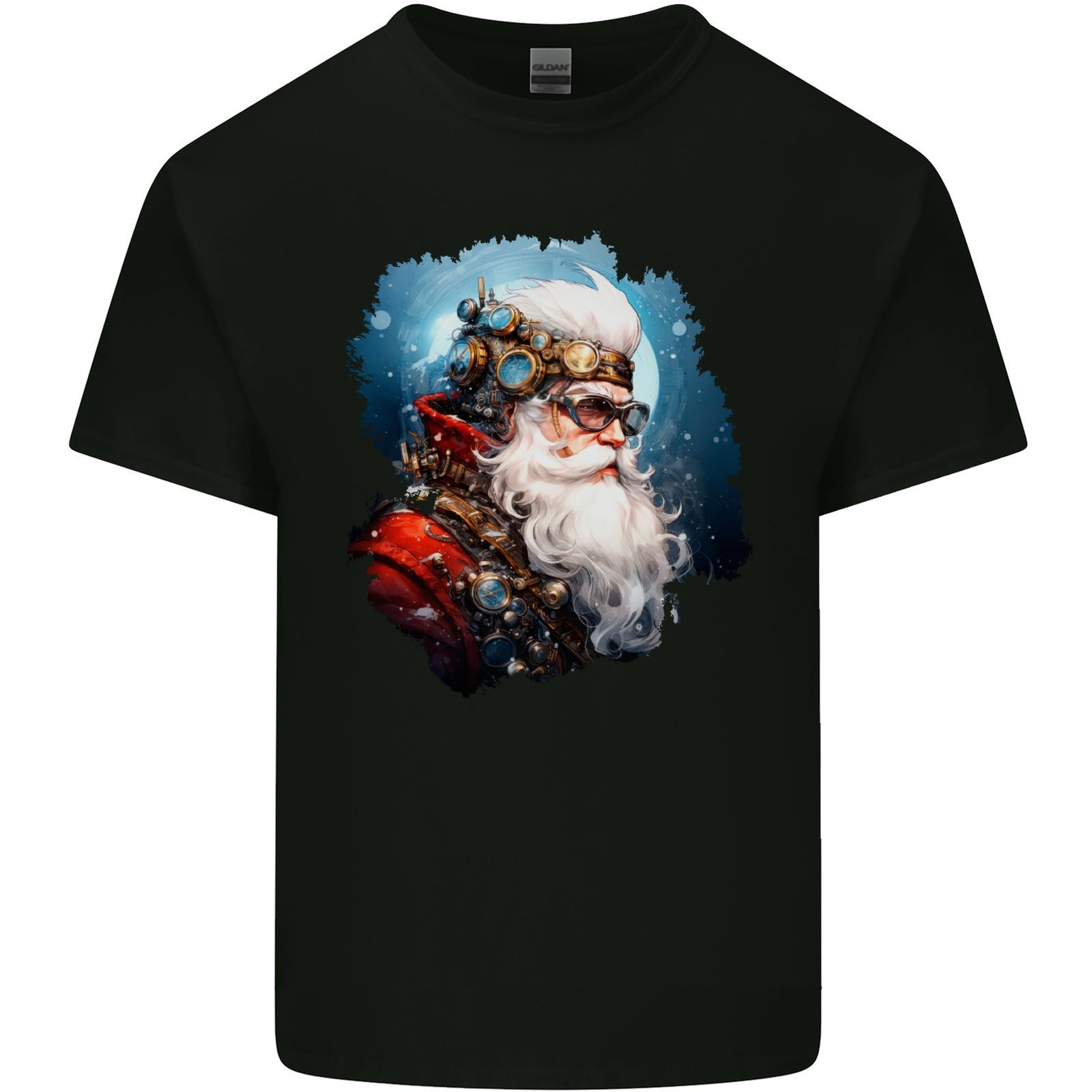 Steampunk Santa Claus Christmas Xmas Mens Light Cotton T-Shirt 3XL