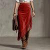 Vintage Western Style Irregular Design Solid Color Midi Skirt